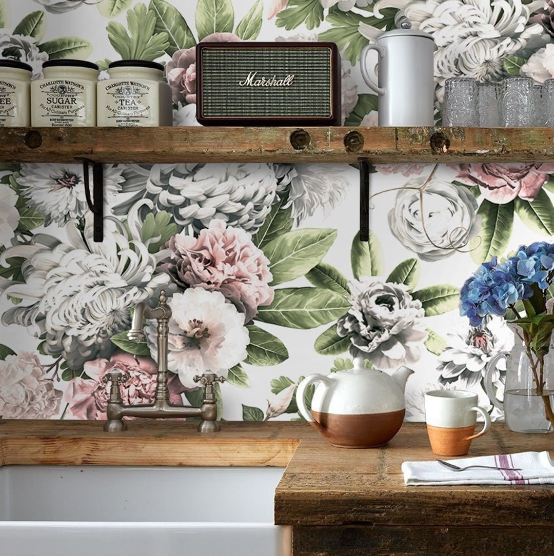 Peony Wallpaper for Muted Pink Wall Decor, Flower Accent Wall for Baby Girl Nursery, Blush Pink ...