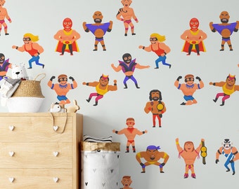 Funny Wrestling Wallpaper for Kids Room, Wrestler Wall Art Décor, Playful Sports Theme, Kids' Room Decor, Unique Children's Wallpaper