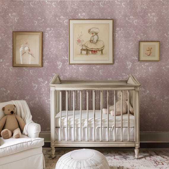 Vintage Botanical Elegance – A Collection of Three Timeless Wallpapers - Floral Wallpaper, Shabby Romantic Dotted Botanical Pattern