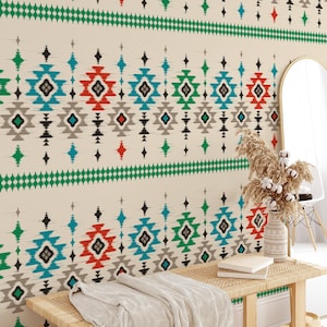 Carta da Parati Tribale Effetto Tappeto, Design Tribale Unico, Motivi Geometrici Accattivanti