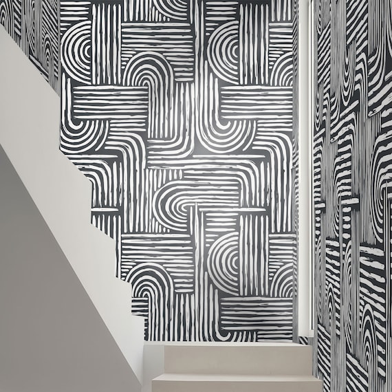 Modern Style Wallpaper with Bold Stripes, Add a Touch of Abstract Sophistication to Your Walls with this Stunning Black and White Wallpaper