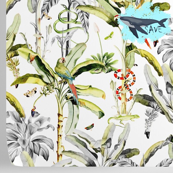 Extra Large Tropical Rainforest Jungle Wallpaper, Large Botanical Wall Decor, Palm Leaves Bedroom Wall Art