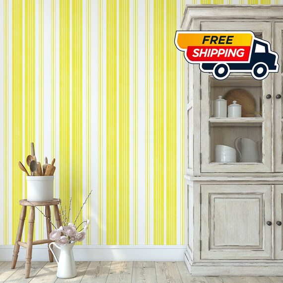 Yellow and White Striped Wallpaper, Stripes Wallpaper, Stripe Wall Mural