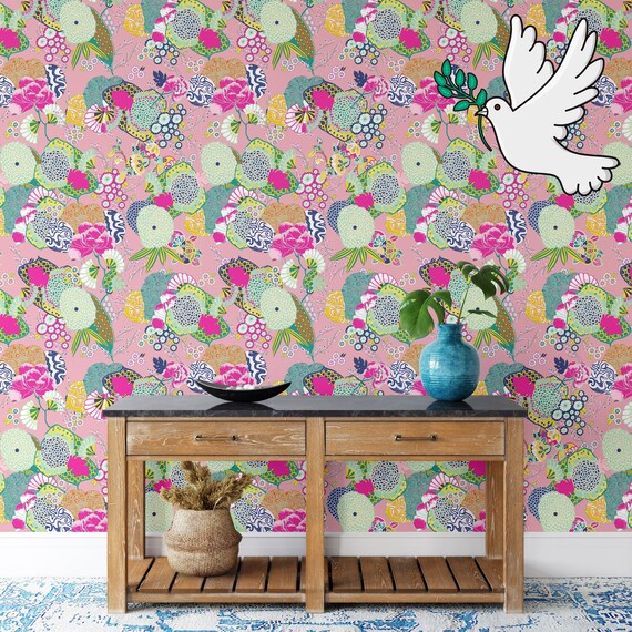 Retro 70s Preppy Wallpaper, Aesthetic Floral Flowers Wall Decor, Posh Wall Art