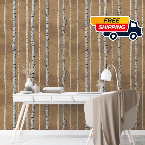 Birch Tree Forest Wallpaper, Brown Background, Nature Inspired