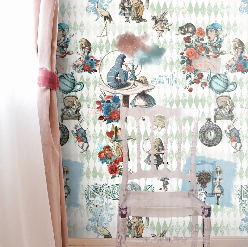 Alice in Wonderland Wallpaper Alice Wall Mural Whimsical Art - Etsy