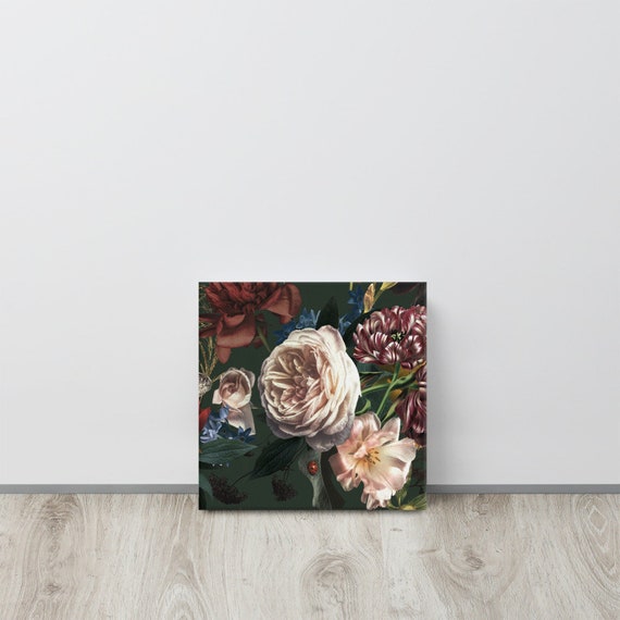 Dark Green Floral Canvas useful gifts also for coffee bar decor, aesthetic framed home inspo
