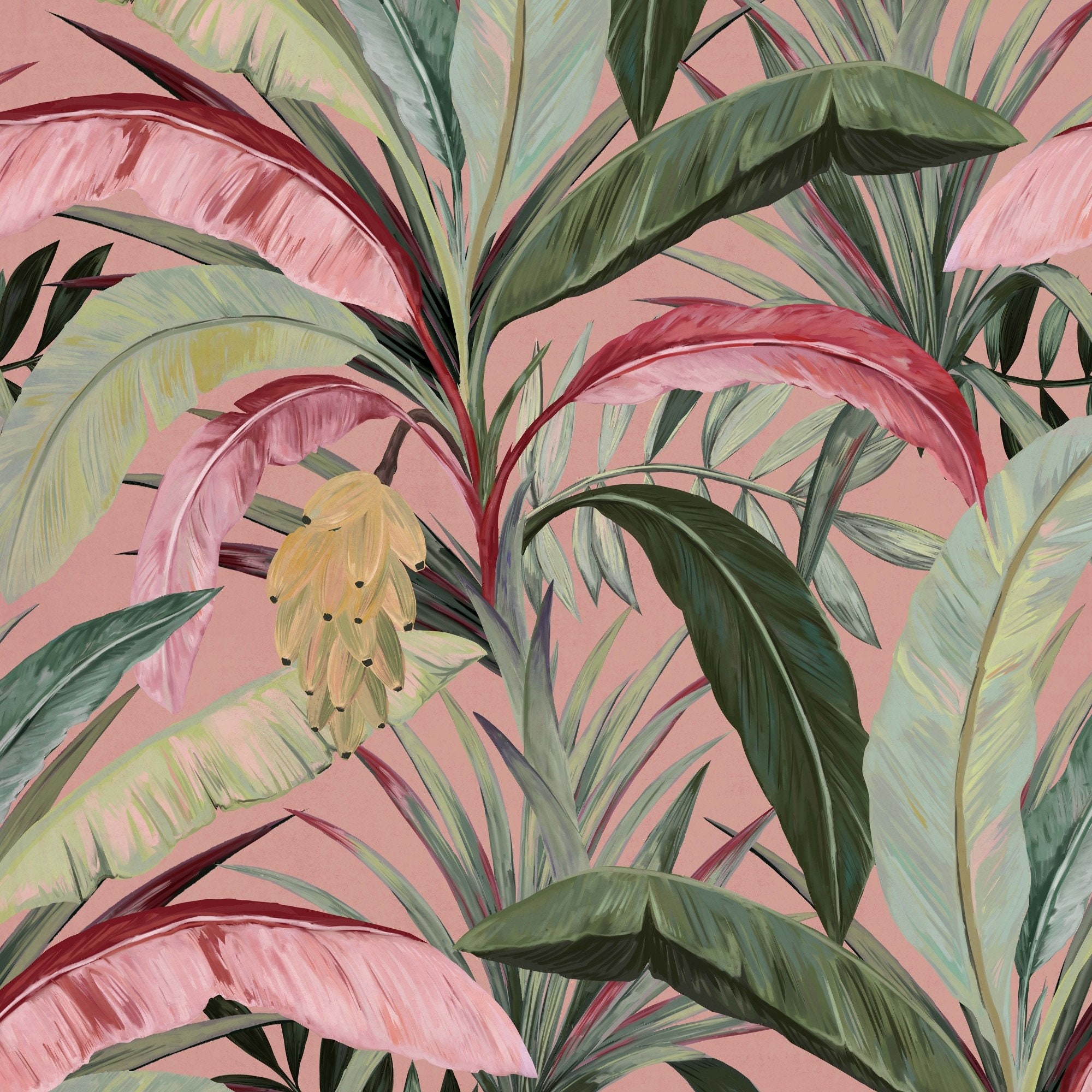 Banana Plant Wallpaper, Pink Wallpaper, Tropical Print