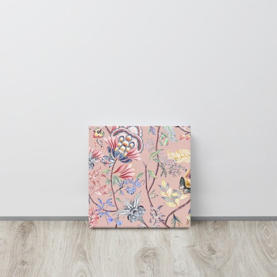 Bohemian Floral Blush Pink Canvas useful gifts also for coffee bar decor, aesthetic framed home inspo