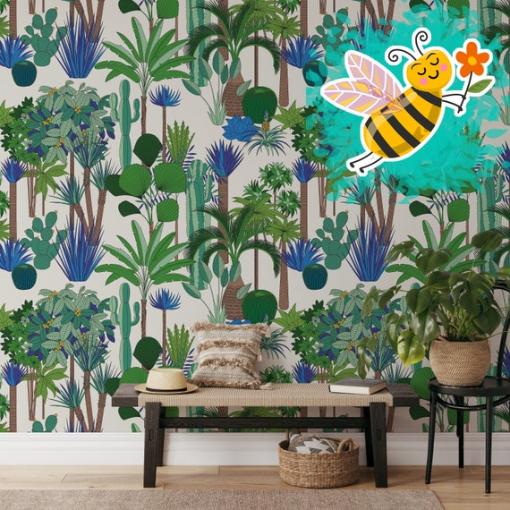 Tropical Jungle Wallpaper, Wild Rainforest Wall Decor, Garden Wall Art