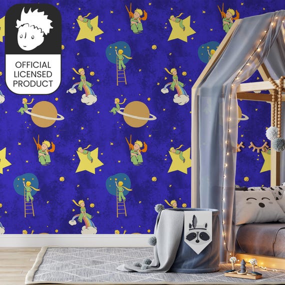 Official Little Prince Night Sky Wallpaper - Deep Blue Stars Pattern for Kids Room & Nursery Decor