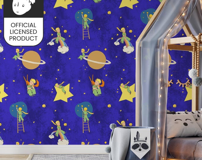 Official Little Prince Night Sky Wallpaper - Deep Blue Stars Pattern for Kids Room & Nursery Decor