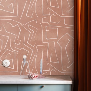Carta da Parati Moderna Graffiti su sfondo Rosa Salmone