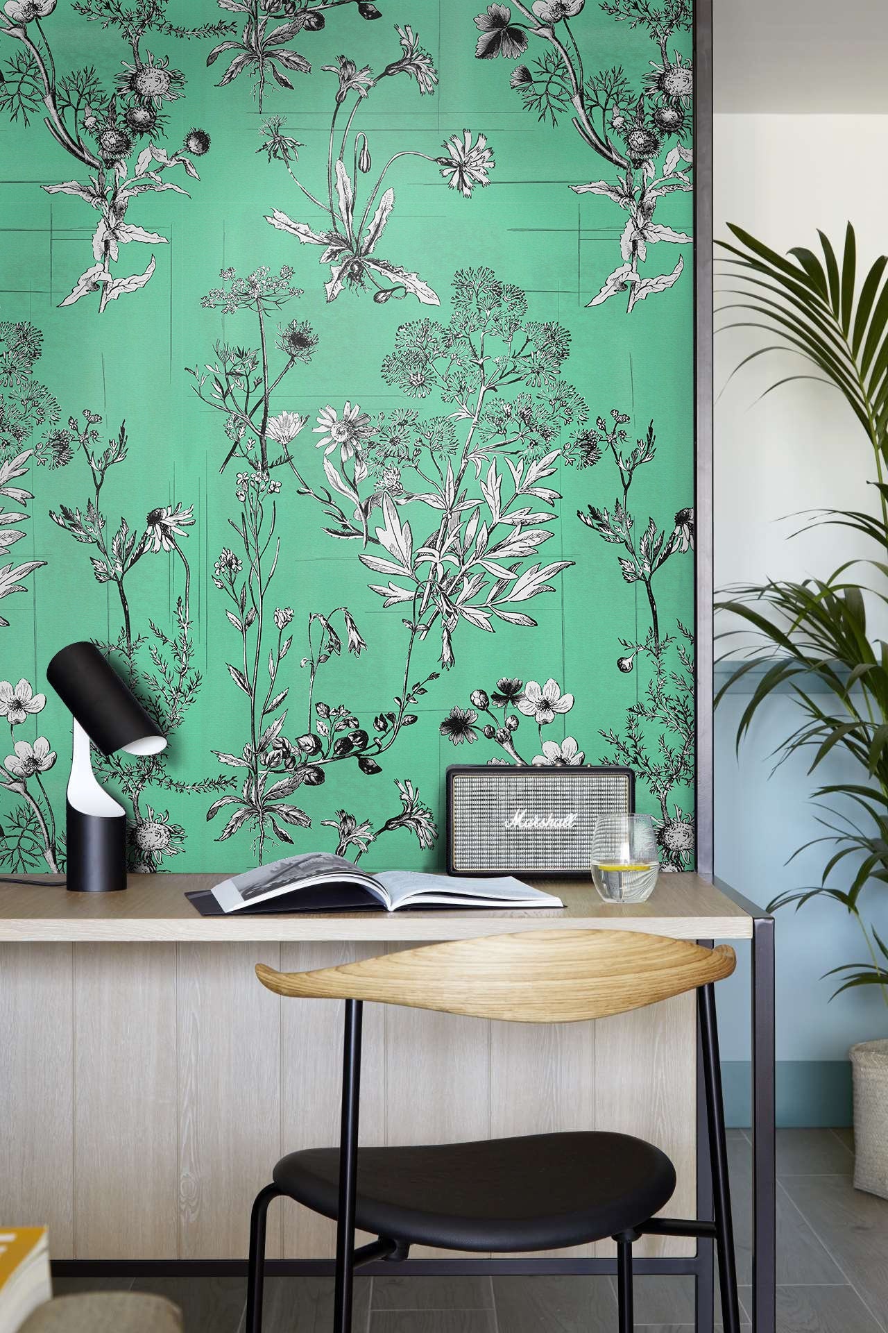 Botanical illustration wallpaper, contemporary botanical wallpaper