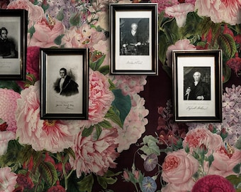 Dramatic Floral Botanical Wallpaper for Peony Wall Decor, Large Flowers Wall Decore with Pink Roses