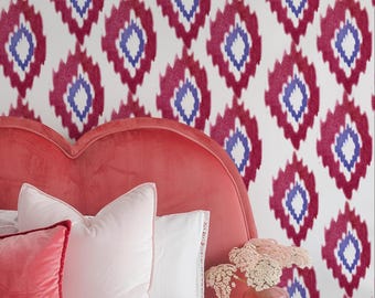 Retro 70s Wallpaper Red and Blue Abstract Wall Decor Colorful Vintage Style Home Accent