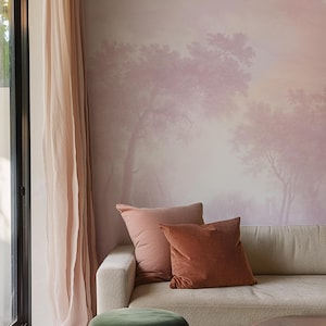 Carta da Parati Toile Rosa Cipria | Mural Paesaggistico Vintage | Stile Country Francese | Ecologica e Removibile