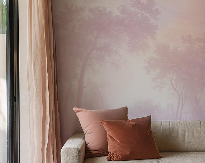 Romantic Blush Toile Wallpaper | Vintage Countryside Mural | French Pastoral Landscape | Eco-Friendly & Removable