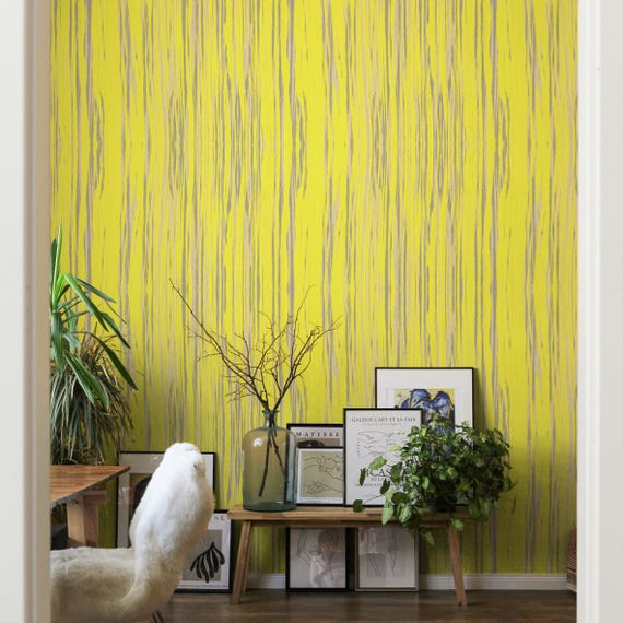 Yellow Grunge Wallpaper, Removable Abstract Wall Art, Modern Decor for Bedroom, Living Room Accent Wall