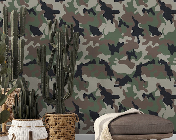 Military Camouflage Wall Mural - Abstract Army Green Camo Wallpaper for Bedroom, Office & Kids Room Decor