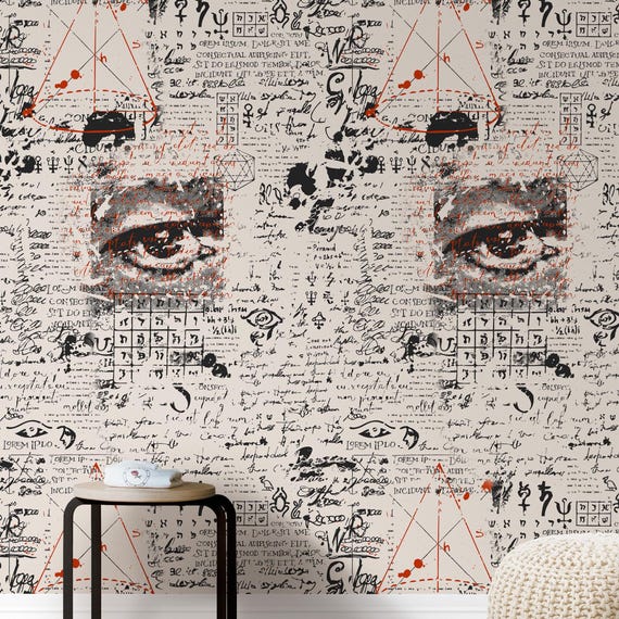 Mystical Pattern Eye Wallpaper, Fantasy Wall Decor with Hand Drawn Script for Macabre Art