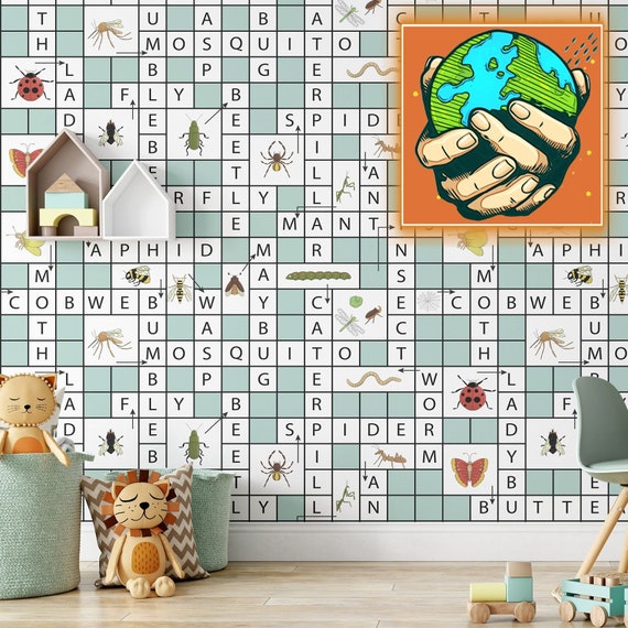 Scrabble wallpaper for Kids Room Decor, Scrabble Tiles Ornaments Wall Art