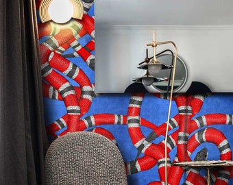 Ouroboros Print Snake Wallpaper, Red and Blue Snakes Wall Decor, Animals Wall Art