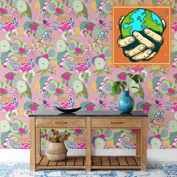 Retro 70s Preppy Wallpaper, Aesthetic Floral Flowers Wall Decor, Posh Wall Art