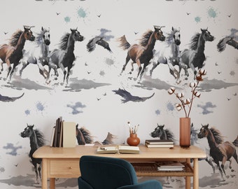 Watercolor Horses Wallpaper, Horse Wall Art with white background