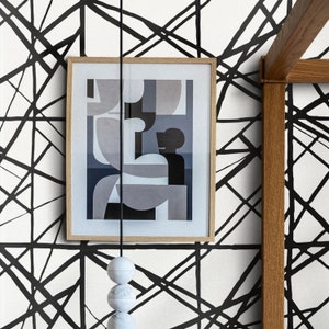 Abstract Lines Minimal Wallpaper, Geometric Icon Wall Mural, Geometric Stripes Modern Home Decor image 2