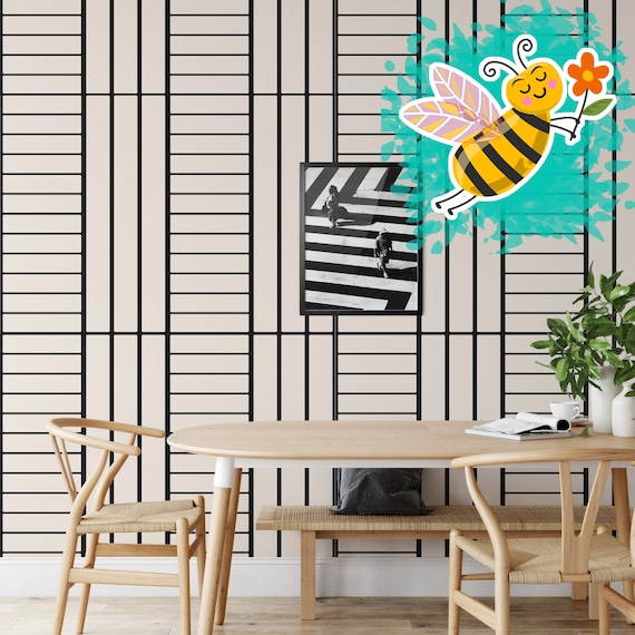 Minimalist Pattern Black and White Modern Wallpaper, Abstract Lines Geometric Simple Stripes Minimal Wall Art