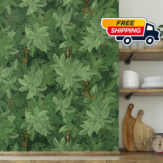 Green Ivy Leaves Wallpaper, Vintage Foliage Wall Art, Nature Inspired Room Decor, DIY Wall Decor