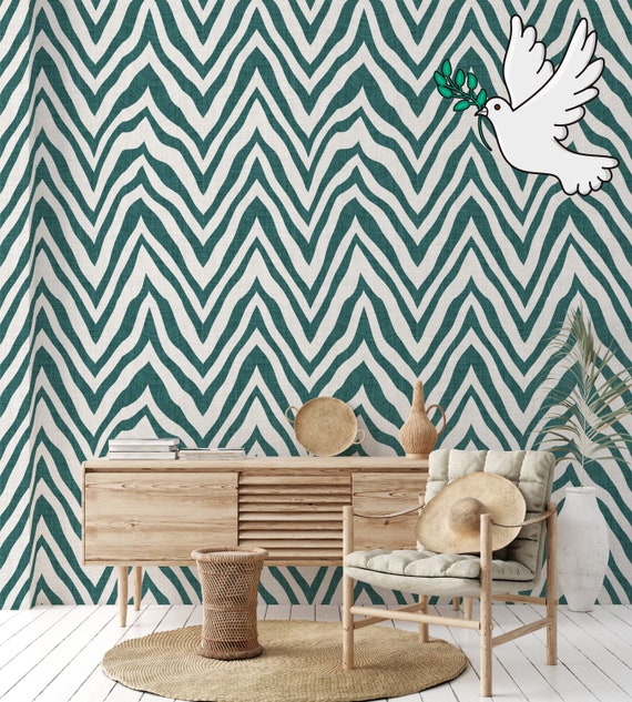 Green and White Zebra Wallpaper, Animal Print Wall Decor for Boho Decor