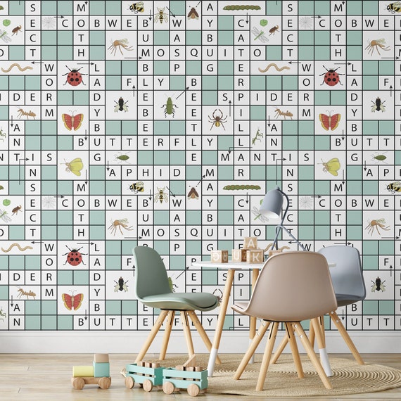 Scrabble Wallpaper for Kids Room Decor, Playful & Colorful Tiles Wall Art, Nursery and Playroom Decor