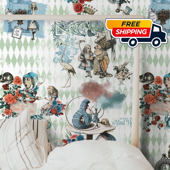 Alice in Wonderland Themed Wallpaper: Enchanting Fairy Tale Wall Mural for Magical Decor, Whimsical Art Alice Wall Decor,