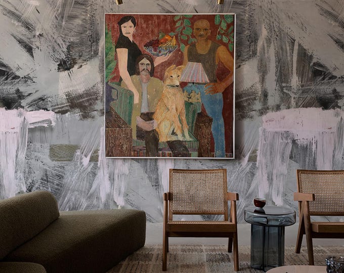 Extra Large Modern Wallpaper, Colorful Brushstroke Abstract Wall Decor in Grey and Pink, Contemporary Painting for Home and Office