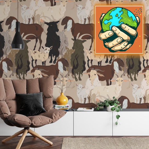 Goats Wallpaper, Cute goat Wall Art, Domestic Animals Decor