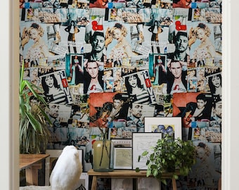 Fashion Collage Wallpaper Urban Editorial Mural with Pop Icons, Faces & Magazine Art for Trendy Room Decor
