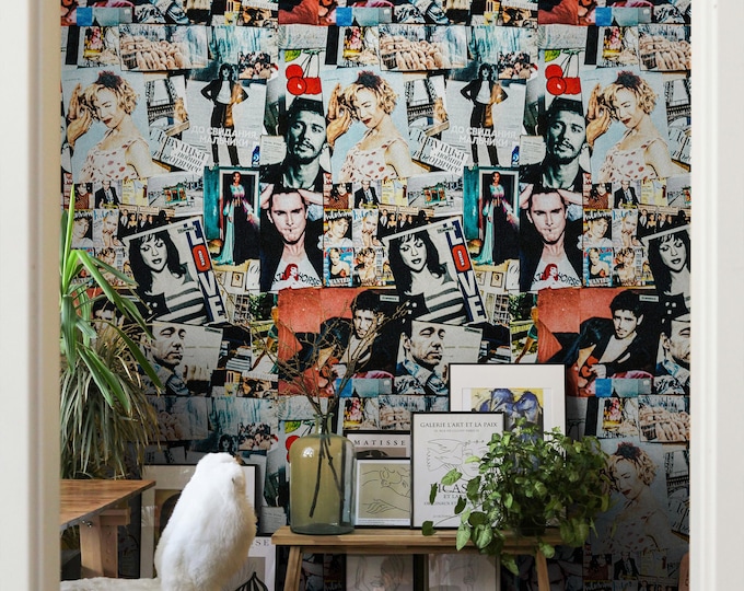 Fashion Collage Wallpaper Urban Editorial Mural with Pop Icons, Faces & Magazine Art for Trendy Room Decor