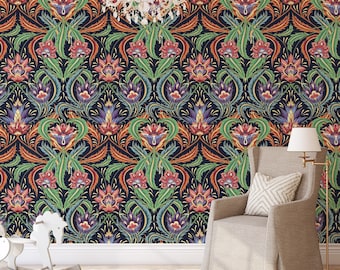 Art Nouveau Wallpaper Removable Victorian Botanical Wall Decor for Vintage Style Home, Soft Shade Wallcovering