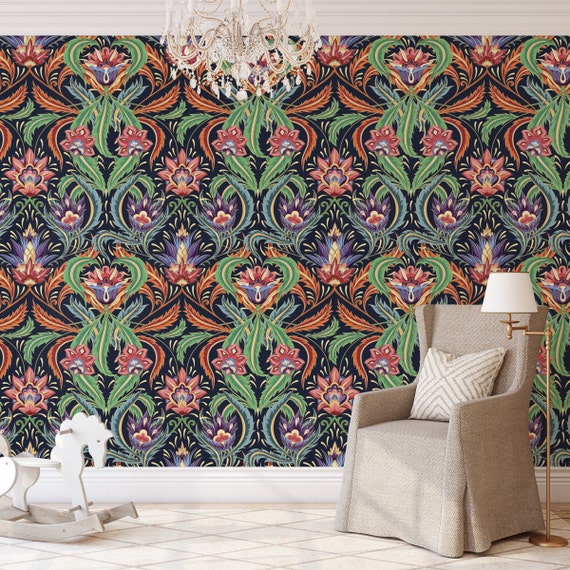 Art Nouveau Wallpaper Removable Victorian Botanical Wall Decor for Vintage Style Home, Soft Shade Wallcovering