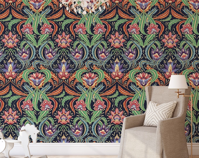 Art Nouveau Wallpaper Removable Victorian Botanical Wall Decor for Vintage Style Home, Soft Shade Wallcovering