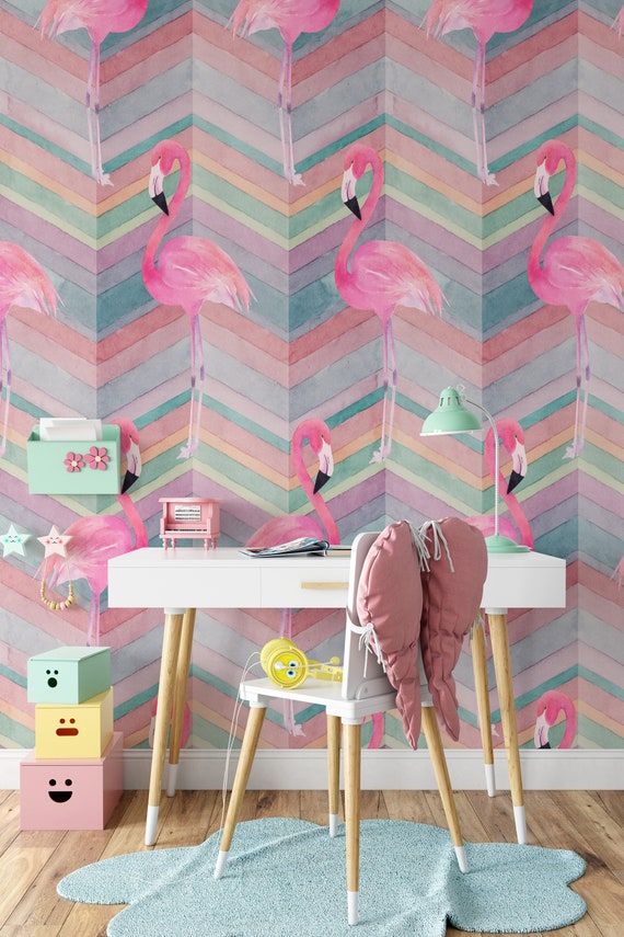 Nursery Rainbows with Flamingos Wallpaper for Kids Room Decor