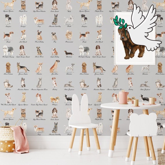 Whimsical Watercolor Dogs Wallpaper - Charming and Playful Wall Decor for Dog Lovers