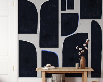 Extra Large Paint Blue Watercolor Abstract Wallpaper, Big Print Unique Wall decor with Abstract Pattern