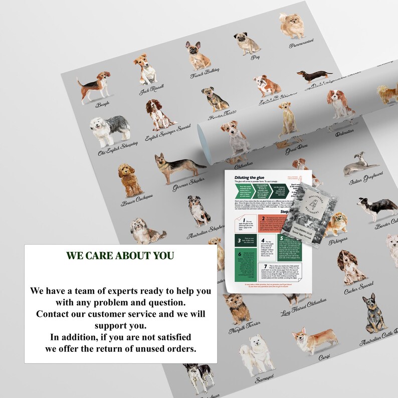 Papel pintado de acuarela con perros de razas adorables, papel pintado de animales para habitación infantil y decoración del hogar para amantes de las mascotas. imagen 7
