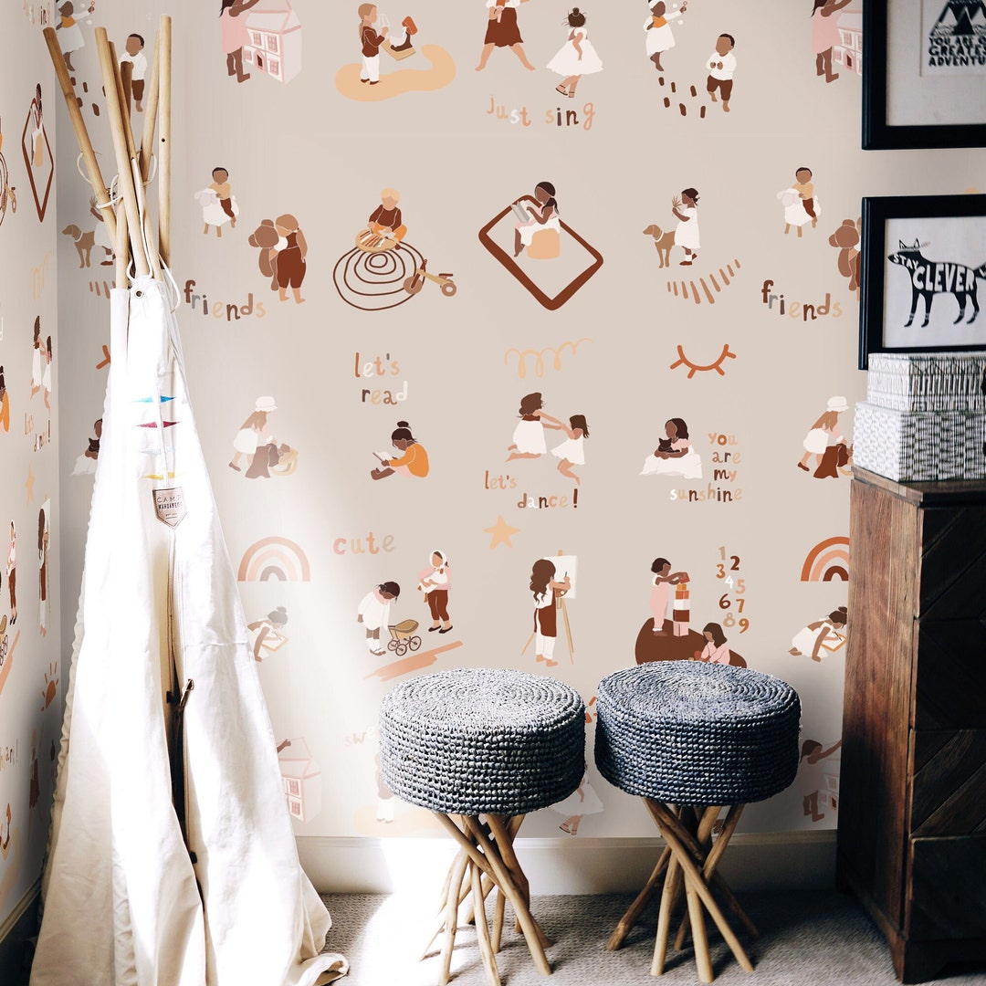 Wallpaper For Kids Activities Light Baby Activities Wallpaper, Nursery Kids Wallpaper With Playful ...