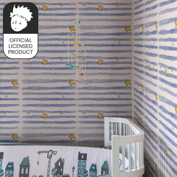 Official Little Prince Watercolor Stars Wallpaper - Abstract Blue Stripes Pattern for Modern Nursery Decor