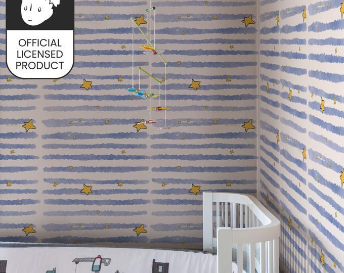 Official Little Prince Watercolor Stars Wallpaper - Abstract Blue Stripes Pattern for Modern Nursery Decor