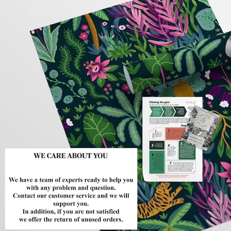 Tropisk mörk djungeltapet, nyckfull tigermålning mörk boho väggdekor, exotisk naturmotiv väggkonst bild 7
